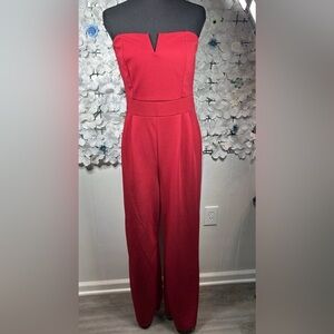 Chic Strapless Red Jumpsuit